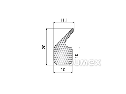 Silikonový mikroprofil tvarový, 20x11,1mm, hustota 450kg/m3, -60°C/+200°C, bílý
